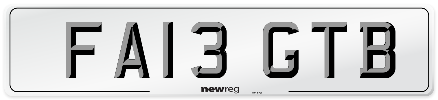 FA13 GTB Number Plate from New Reg